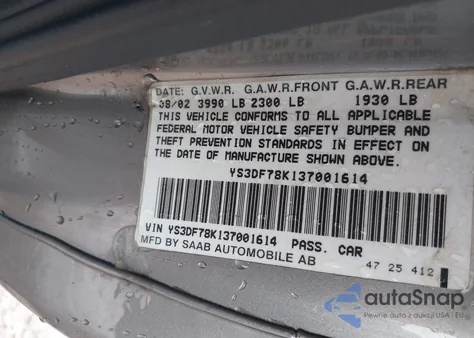 2003 Saab 9-3 Se из США, поврежденный, VIN YS3DF78K137001614